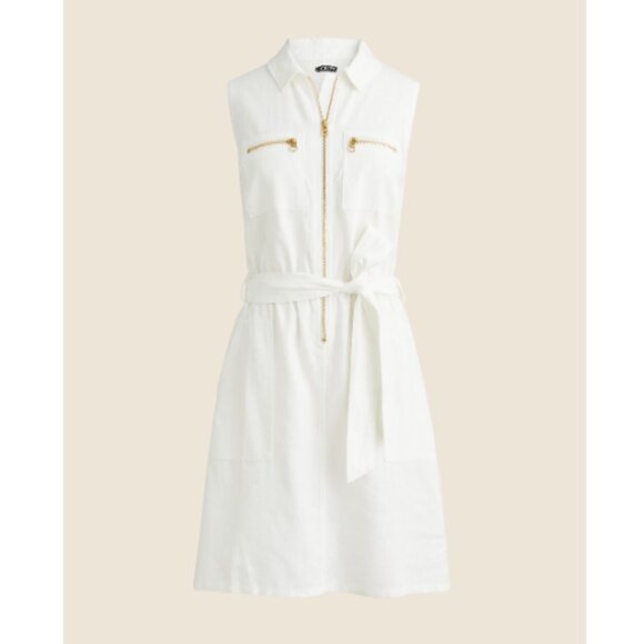 J. Crew Zip Front Linen Blend Emerson Seaside Dress White Size 0 NWT - Picture 2 of 8